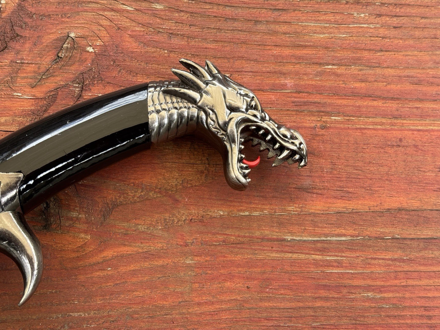 FANTASY SILVER DRAGON CLAW DAGGER Wood Stand 14” Overall