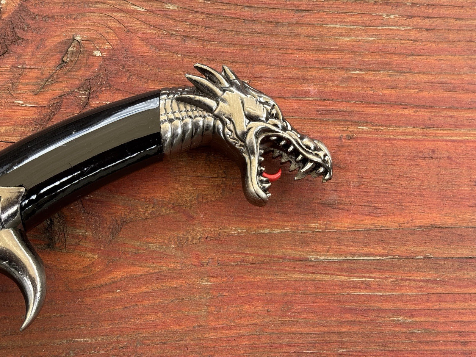 FANTASY SILVER DRAGON CLAW DAGGER Wood Stand 14” Overall