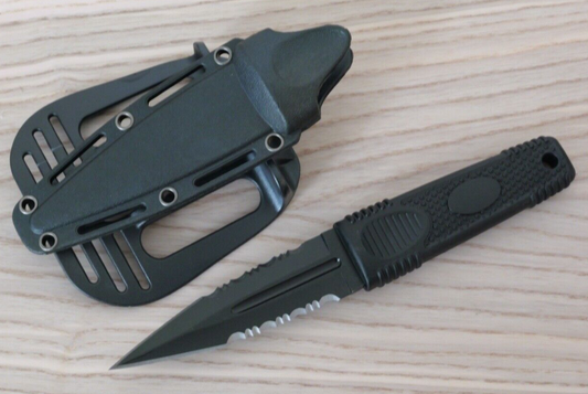 8" Combat Knife Stealth Black Spear Point Double Edge Tactical Holster Stealth