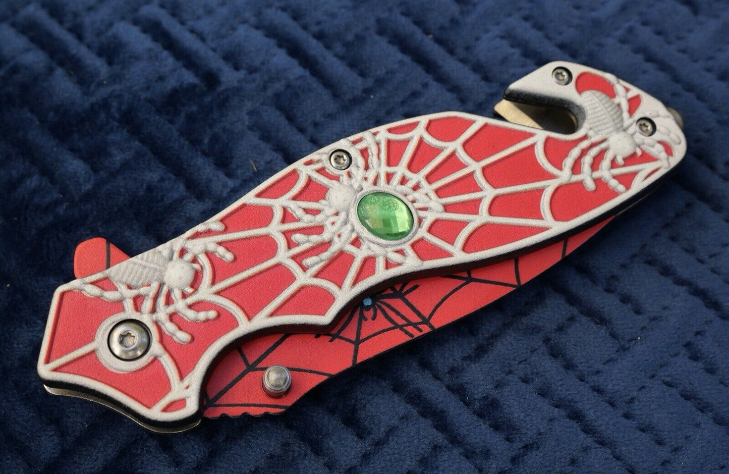 Red Pocket Knife Tanto Spider Web Window Punch Seat Belt Cutter Assisted Sharp