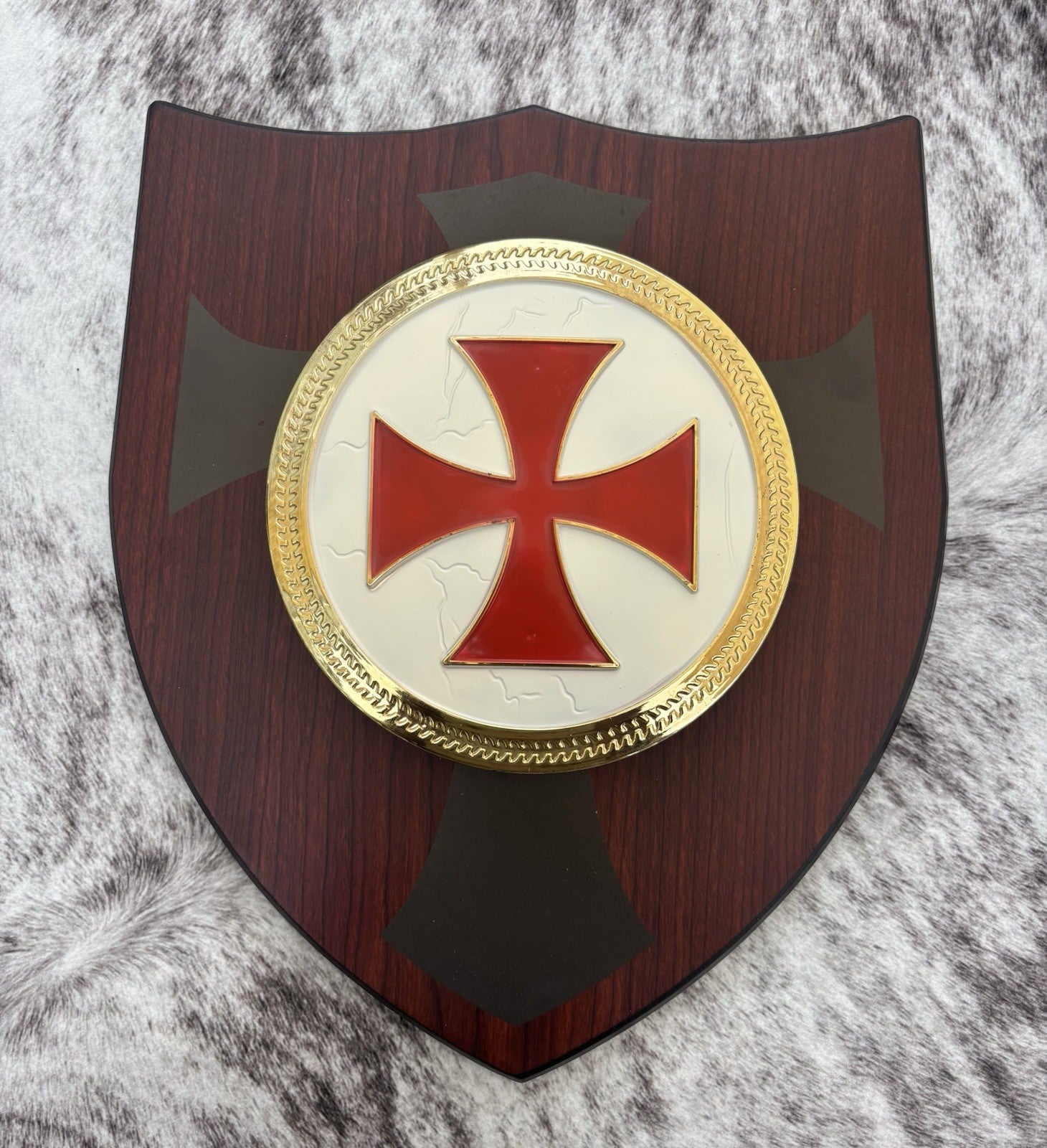 30” Knights Templar Sword Set Wood Shield Display Plaque Wall Mount Mirror Shine