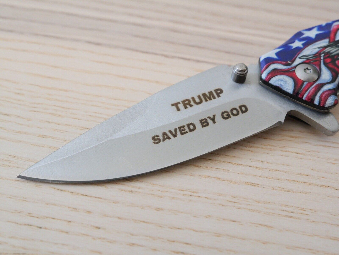 Trump Pocket Knife Saved By God Donald Spring Assist Belt Clip Folding Sharp USA