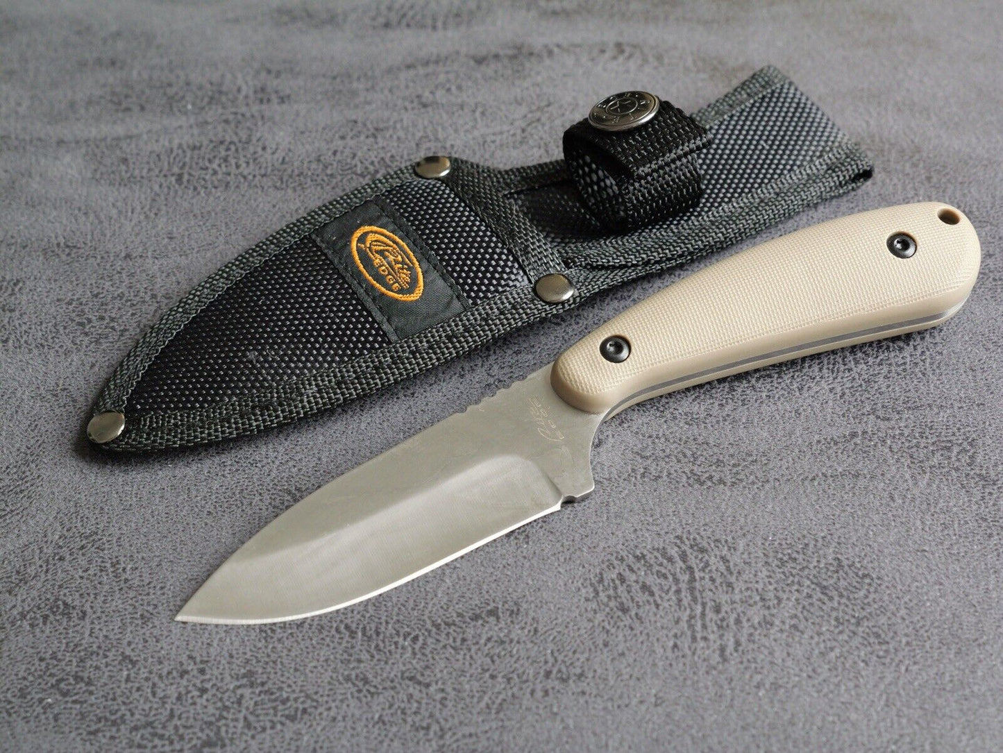 7” Mini Fixed Blade Knife Heavy Duty Full Tang Nylon Sheath Tan Scales Tactical