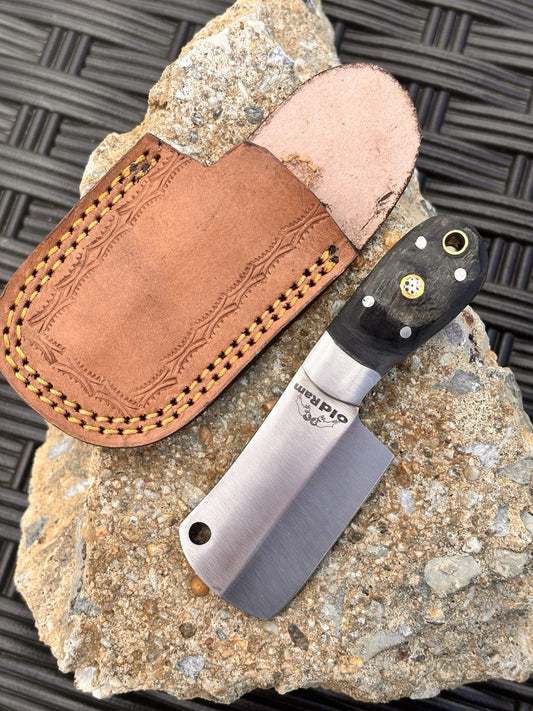 Cleaver 5” Full Tang Fixed Blade Pocket Knife Leather Sheath Hand Forged Steel