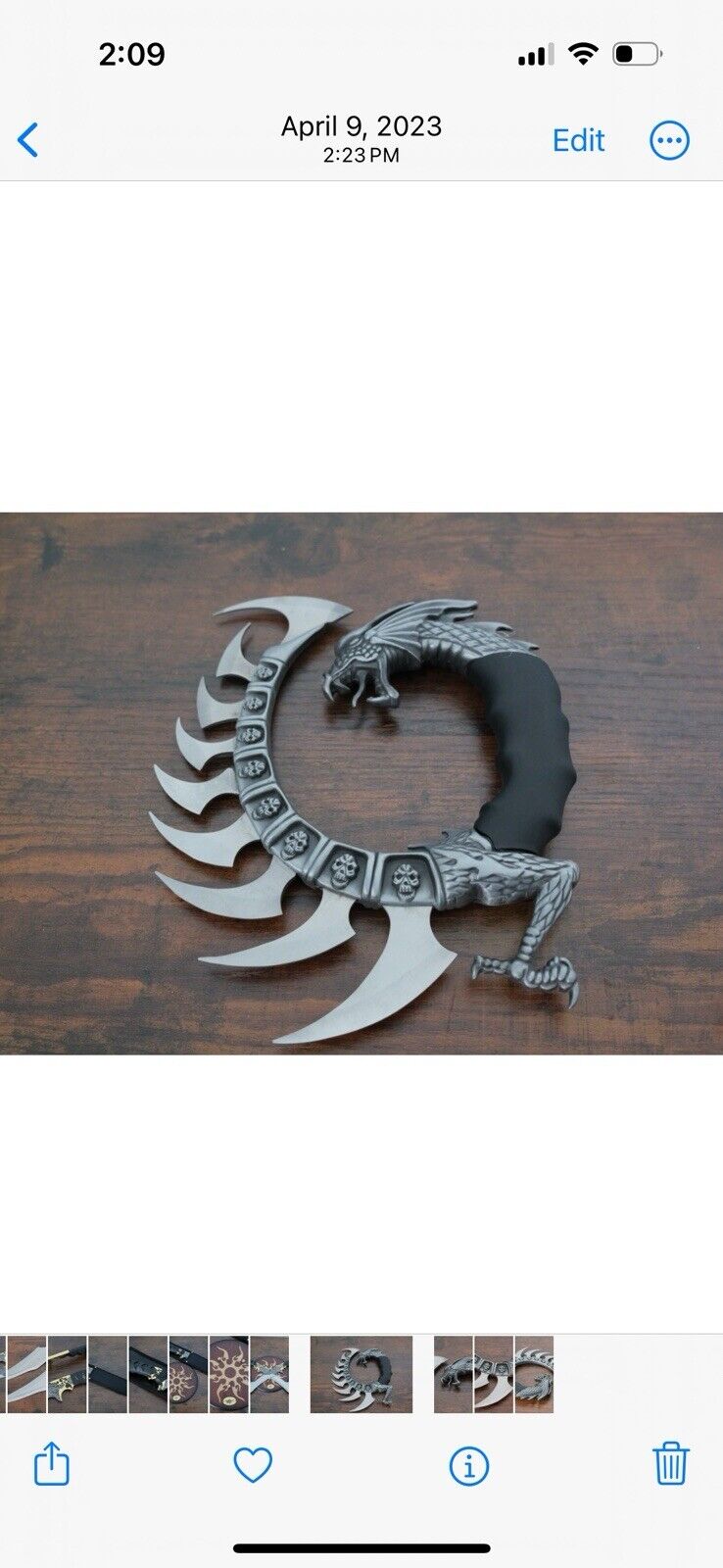 Dragon Knife 9 Blades Claw Fantasy Wood Display Stand 8” Overall Cast Alloy