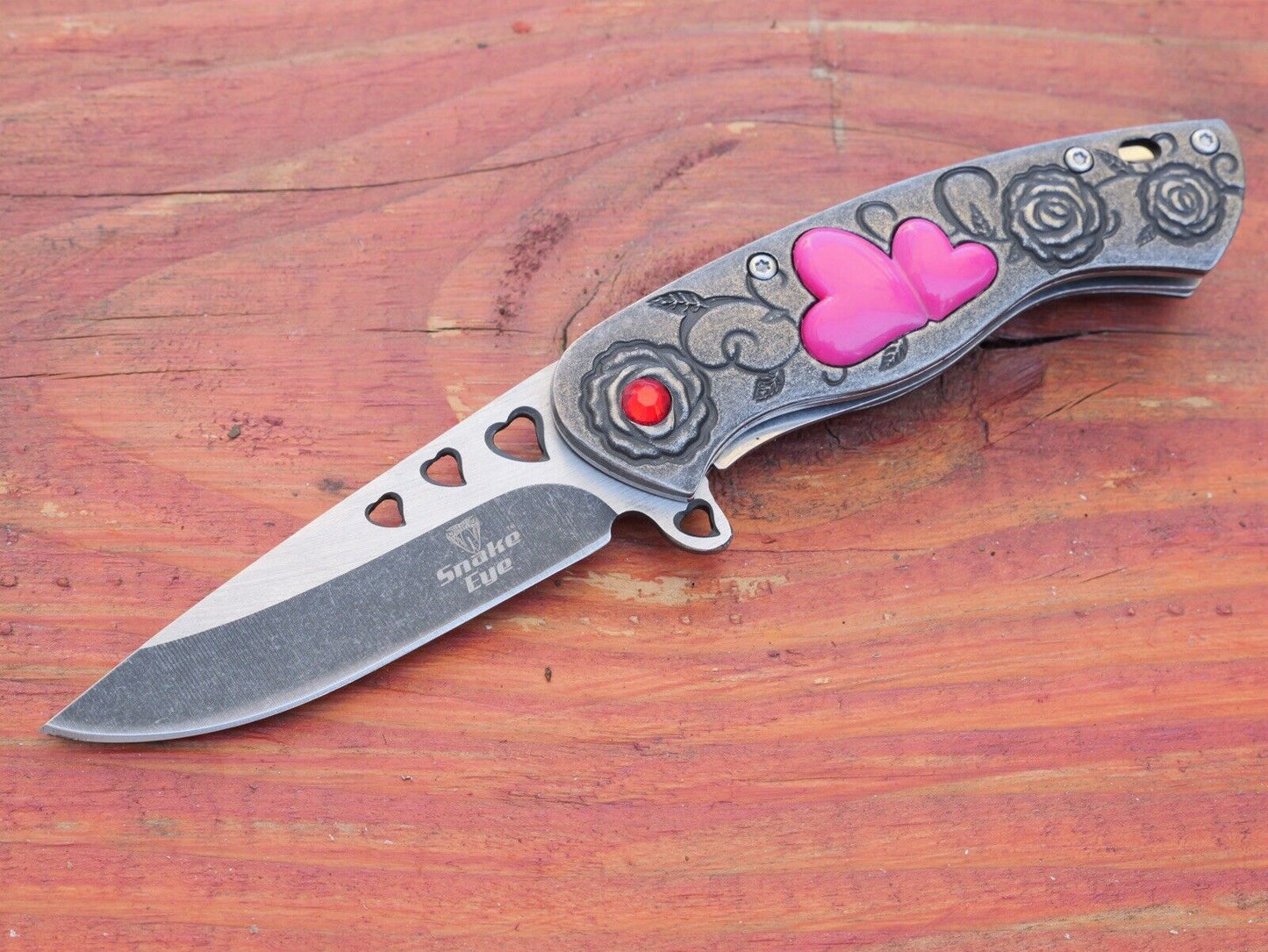 Love Pocket Knife Hearts 💕 Gothic Knife Small Folding Goth Dark Sharp Pink 4”