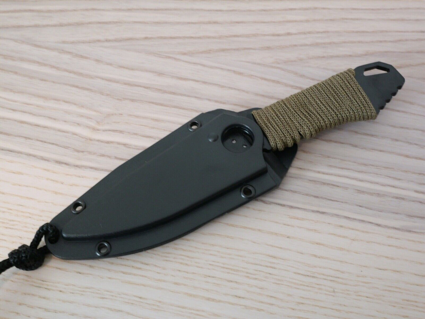 8" Fixed Blade Pocket Knife Neck Knife Necklace Green Cord Wrapped EDC Full Tang