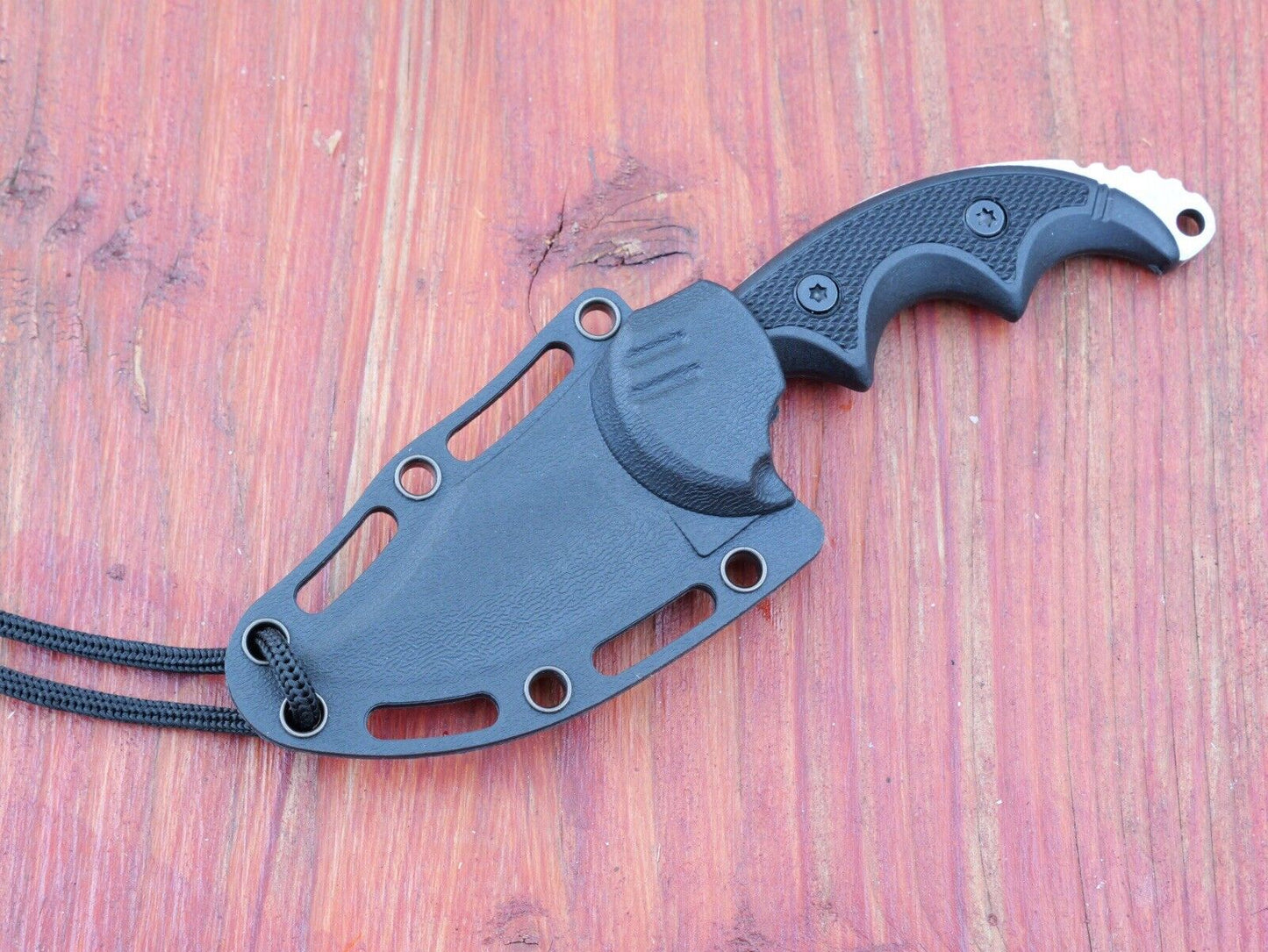 6” Combat Neck Knife Tactical Black Had Sheath Ball Chain Necklace Full Tang Edc