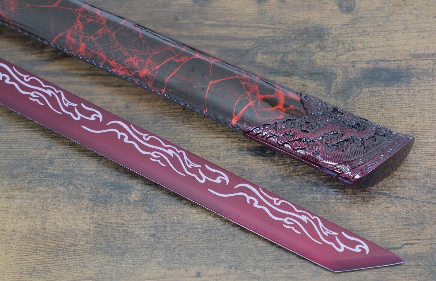 44” Ninja Sword Extra Long Two Hand Sword Tanto Sharp Battle Ready Red Manganese