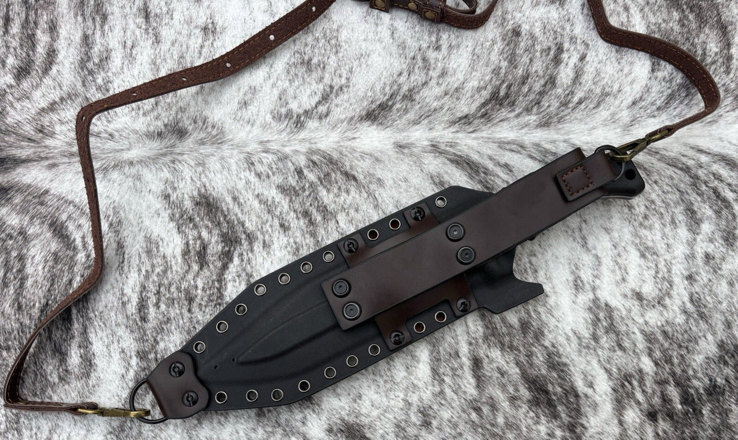 M22 Fixed Blade Knife 36cm Full Tang Shoulder Sling Deluxe Sheath Kydex Leather 