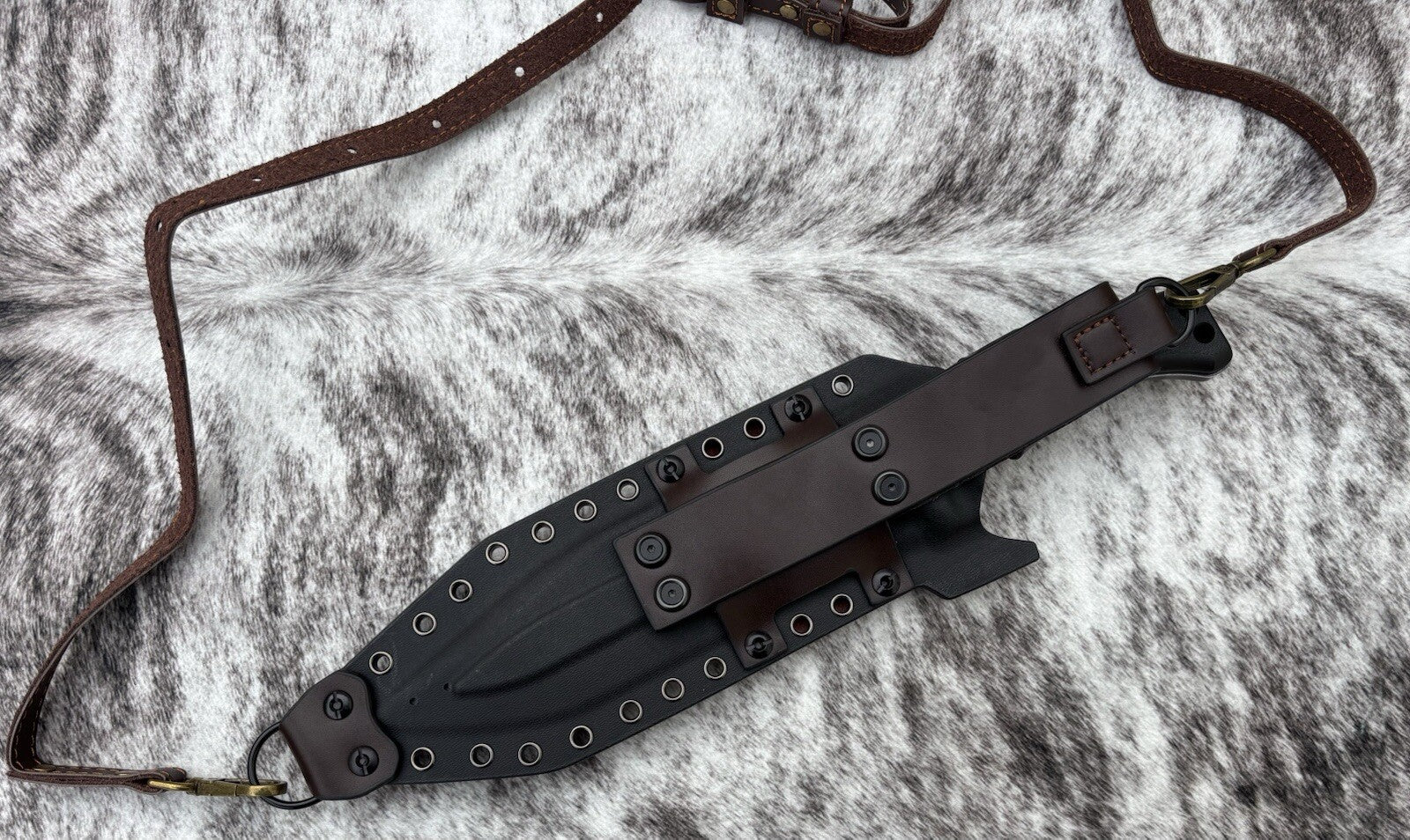 M22 Fixed Blade Knife 36cm Full Tang Shoulder Sling Deluxe Sheath Kydex Leather 