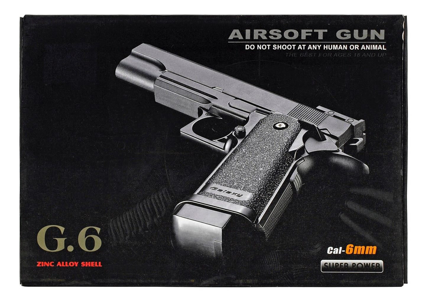 Metal Zinc Alloy G.6 Airsoft Pistol Black 320 Fps Full Size Spring Powered