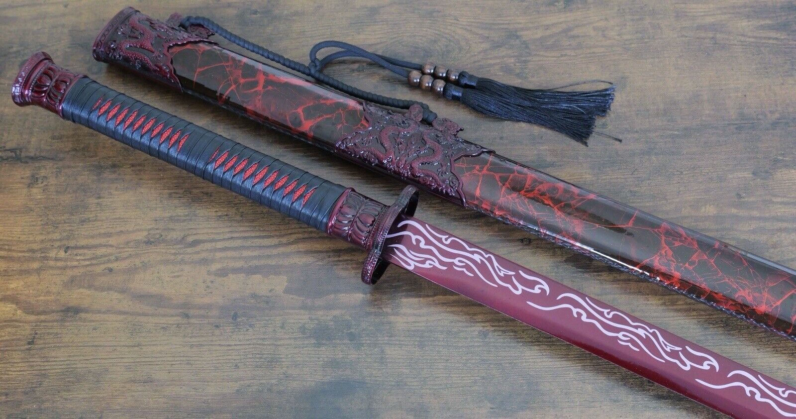 44” Ninja Sword Extra Long Two Hand Sword Tanto Sharp Battle Ready Red Manganese