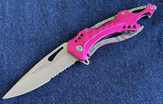 Hot Pink Pocket Knife Spring Assisted Chrome Ladies Self Defense Girly Full Size