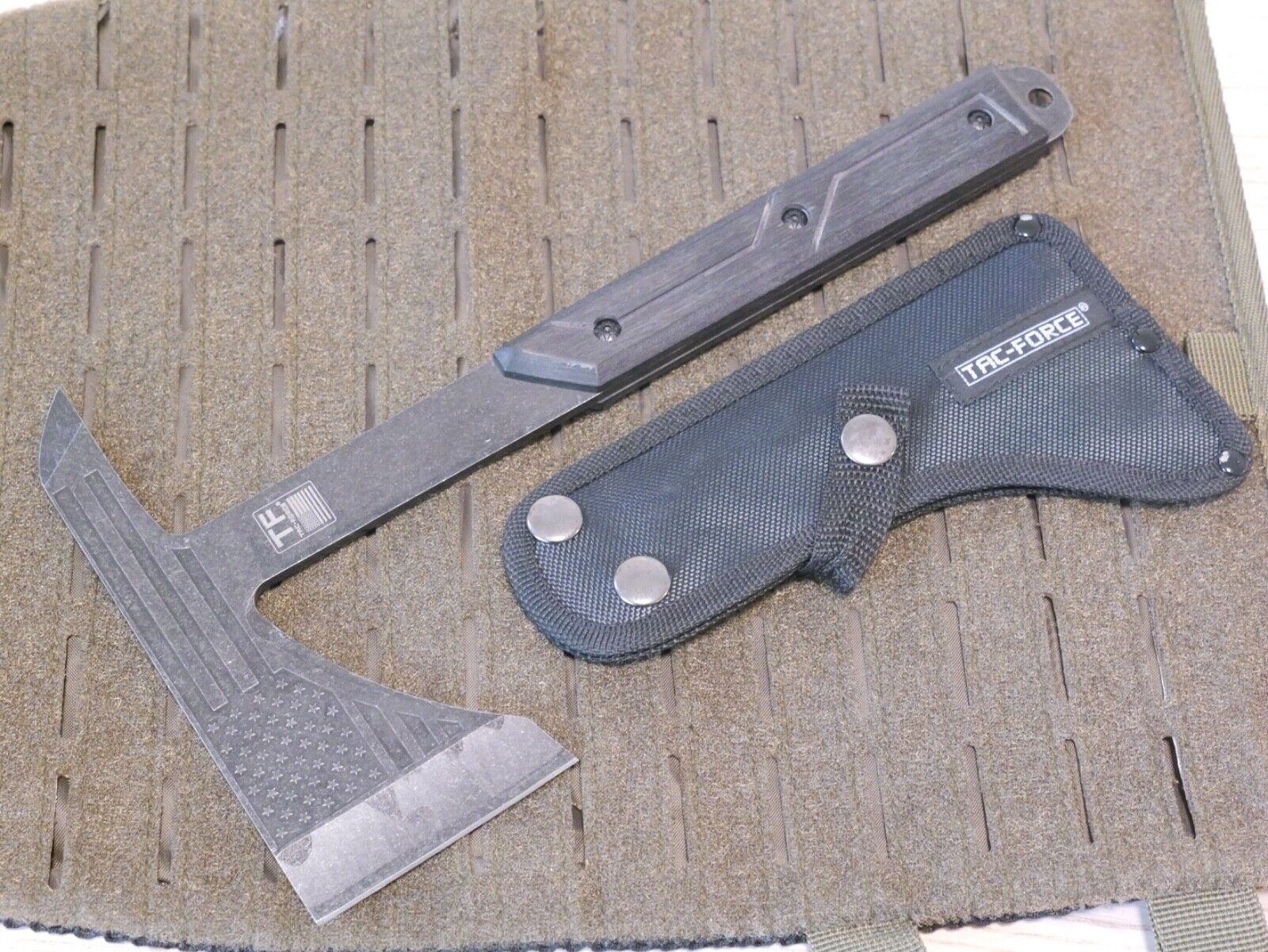 Tac Force Full Tang Tactical Axe TOMAHAWK Full Size 13" USA Flag Wood Handle