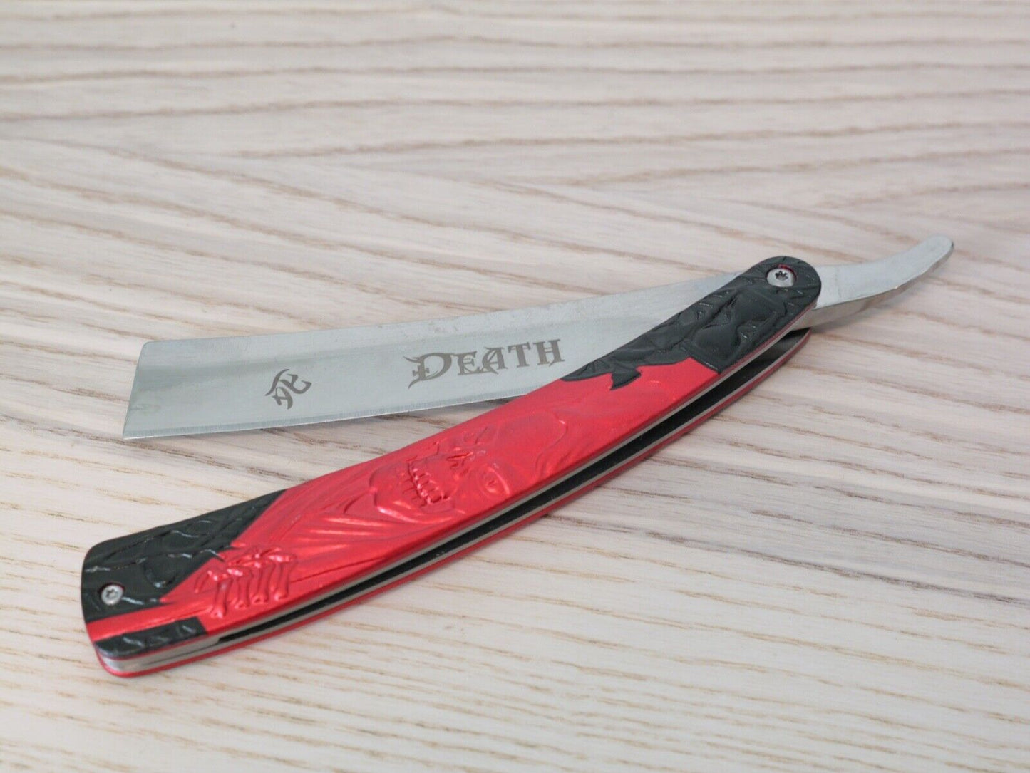 Straight Razor Vintage 5mm Thick Blade Red Skull Design Chrome OG