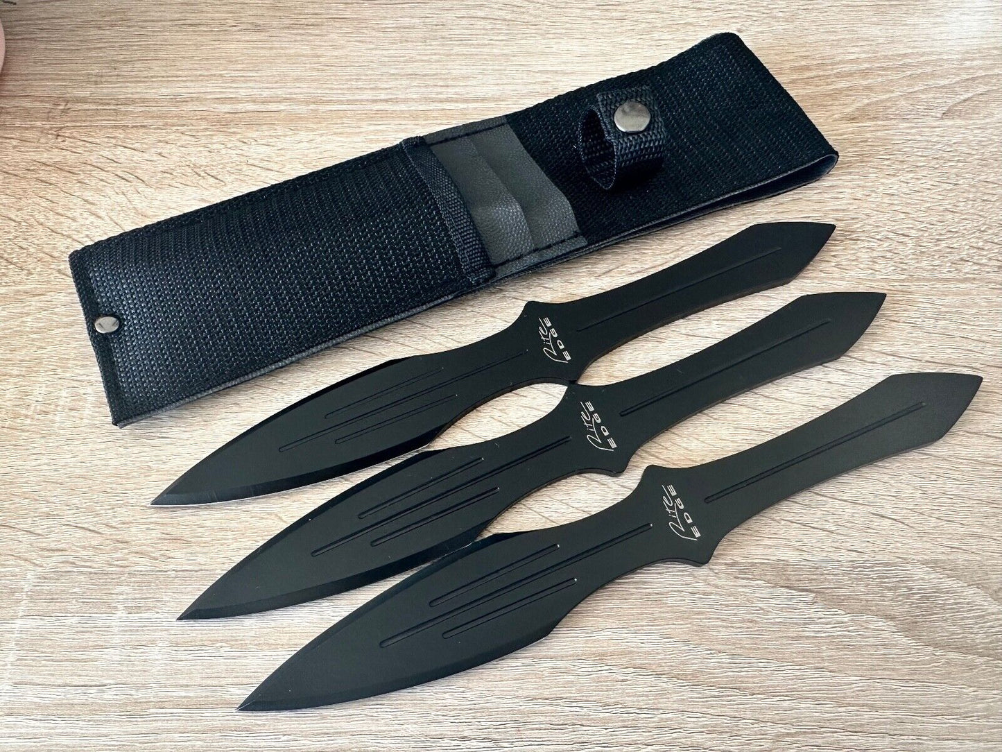 Black Throwing Knives Set Spear Point Double Edge Heavy Gauge 10" Full Tang