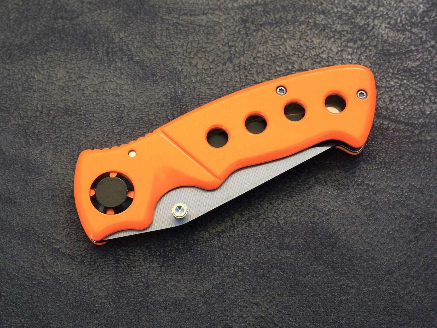 Medium Size Pocket Knife Folding Knife Blaze Orange High Visibility 440 Steel