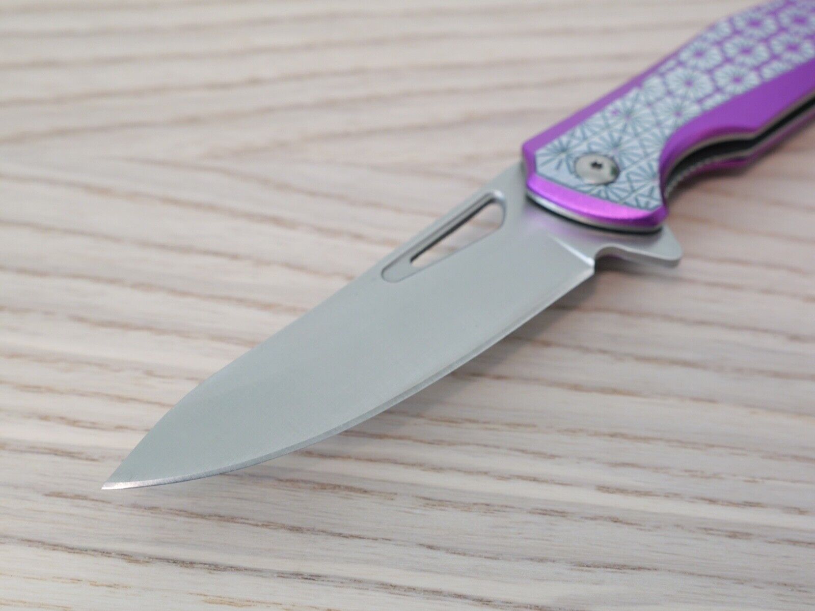 Purple Pocket Knife Spring Assisted Chrome Ladies Self Defense Girly Full Size