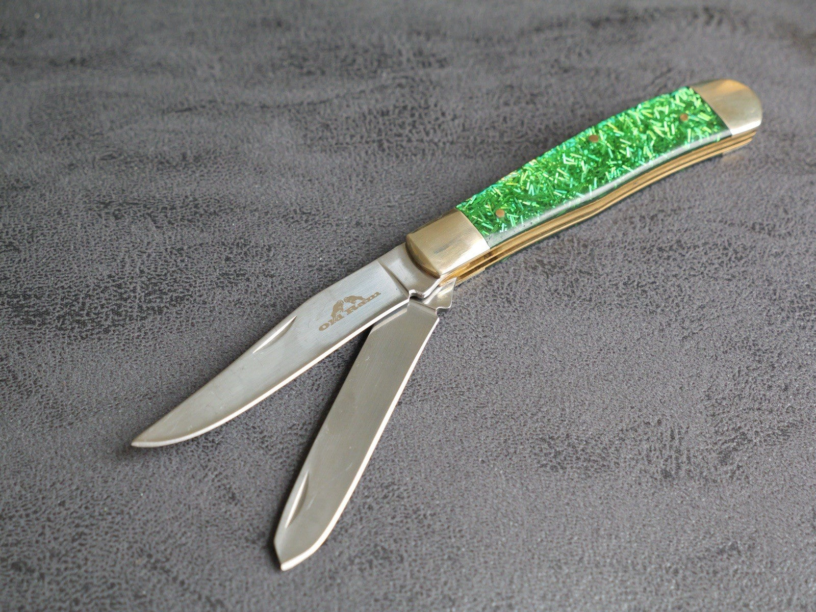 Elk Ridge 2 Blade Retro Pocket Knife Emerald Green Vintage Trapper XL 7.5”