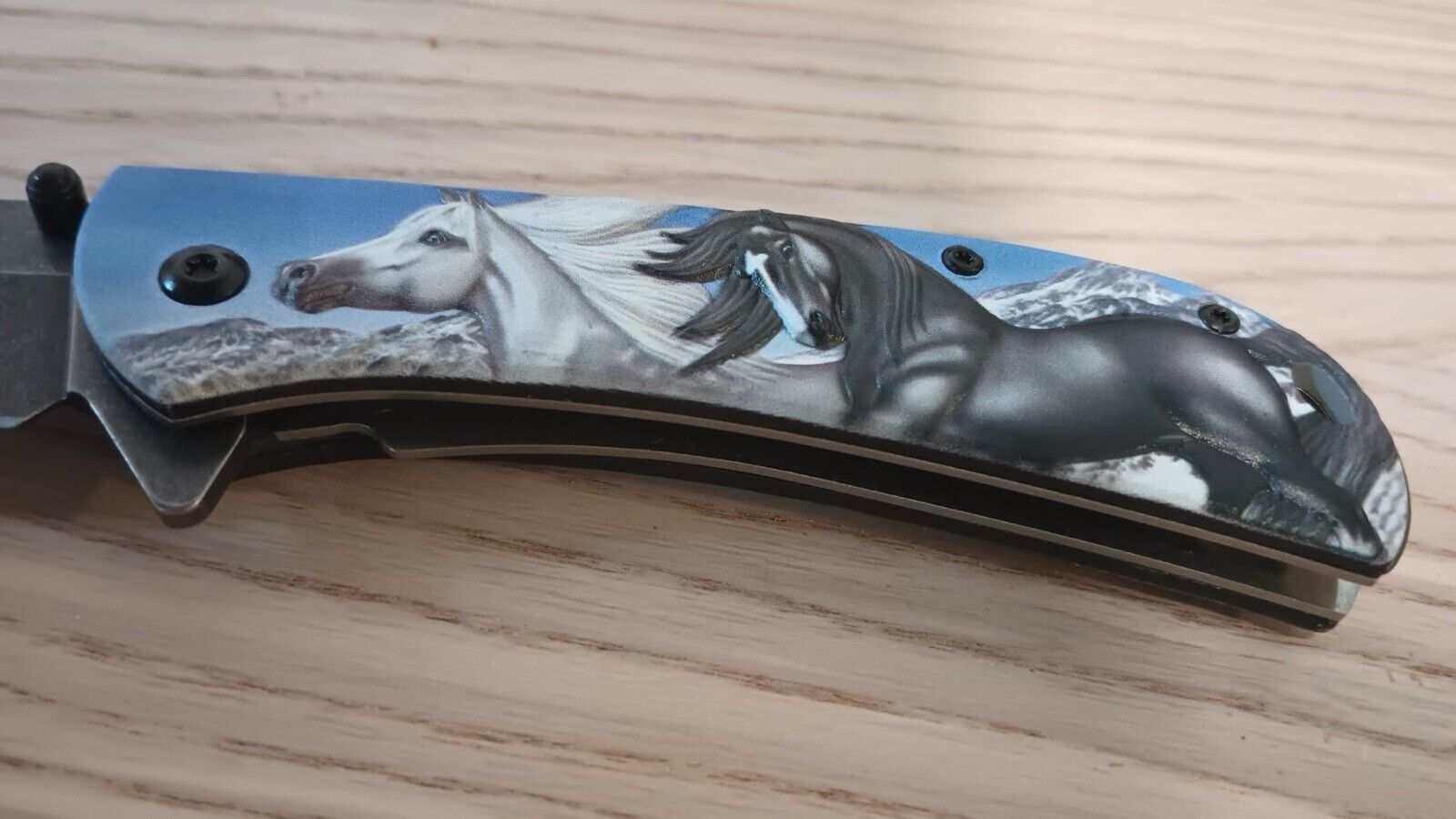 Horse Pocket Knife Full Size Equestrian Blue Sky Blade Collectible Pony Mare