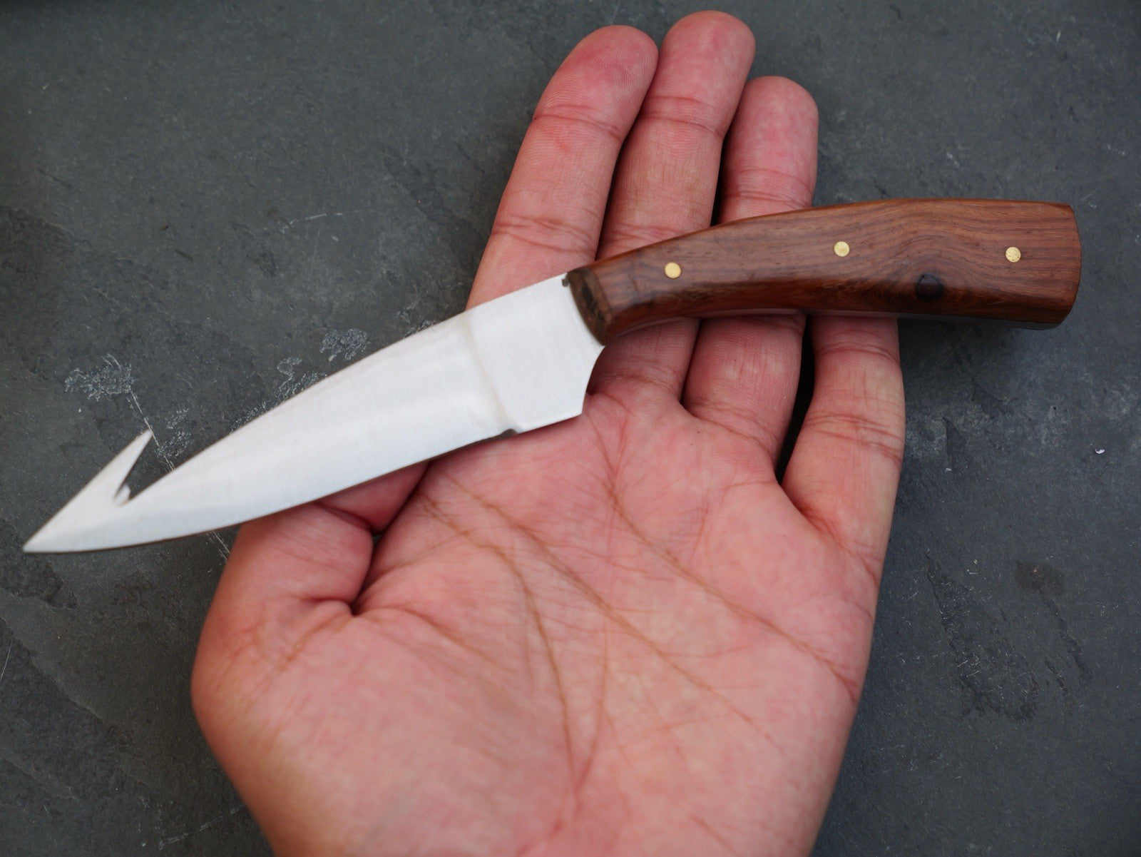 7.5” Fixed Blade Knife Wood Handle Full Tang Leather Sheath High Carbon Steel 