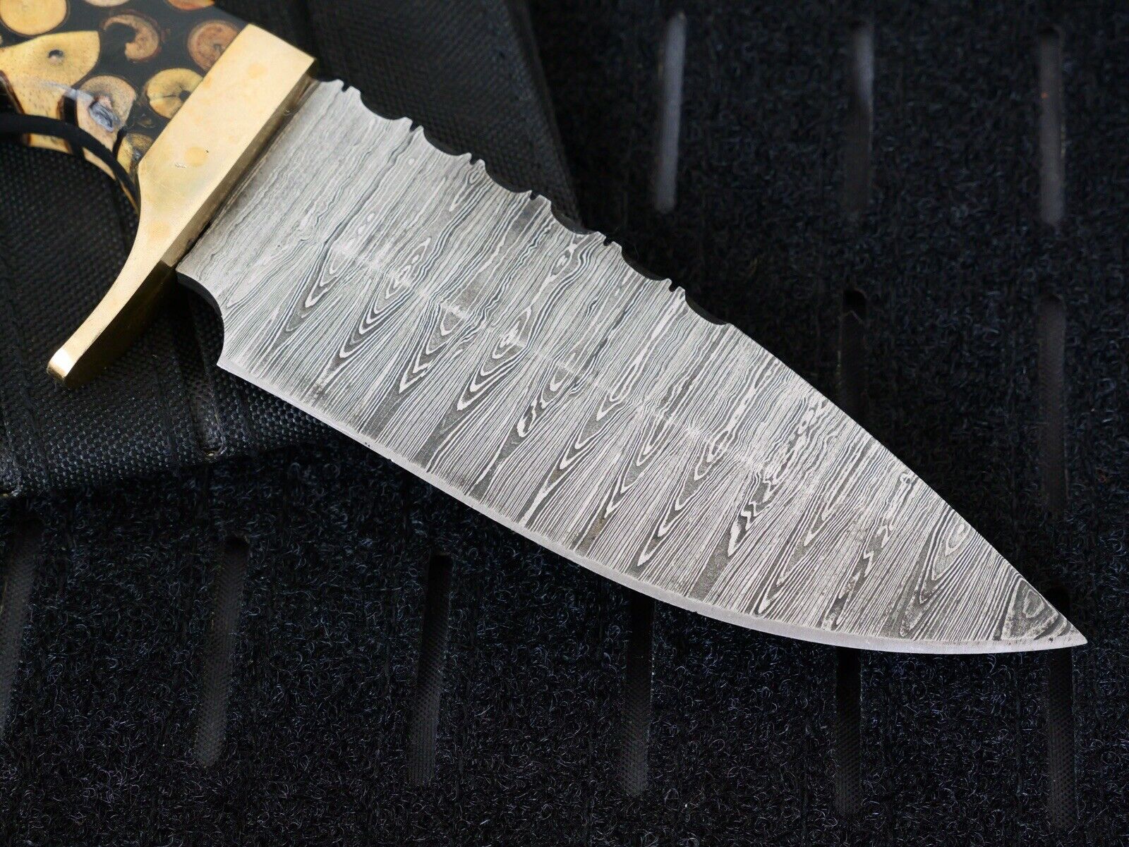 9” Fixed Blade Knife Genuine Damascus Steel Epoxy Poured Wood Handle Full Tang