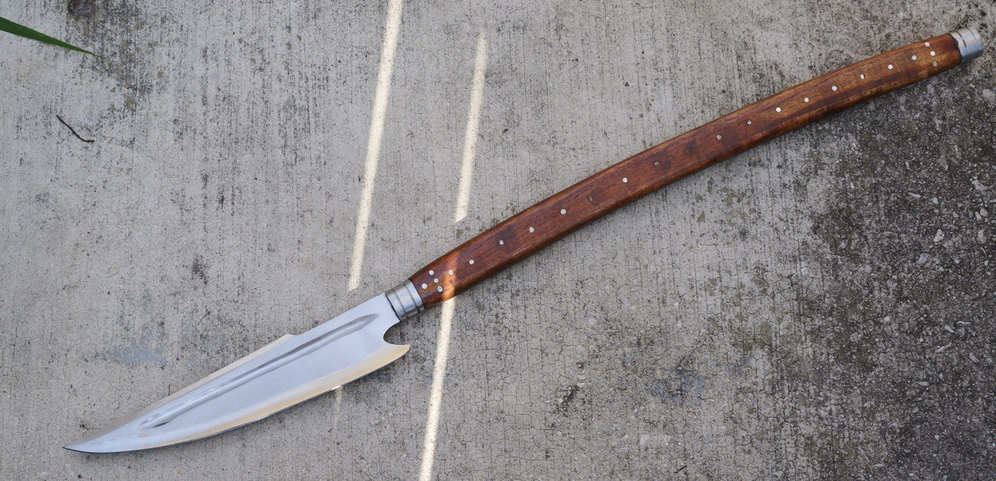 38” Spear Hand Forged Leather Sheath Back Strap Wood Handle