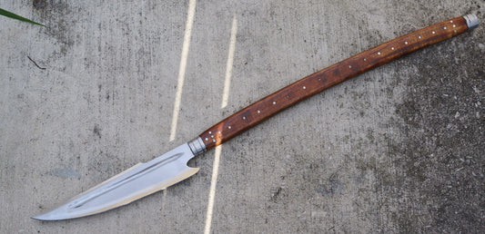38” Spear Hand Forged Leather Sheath Back Strap Wood Handle