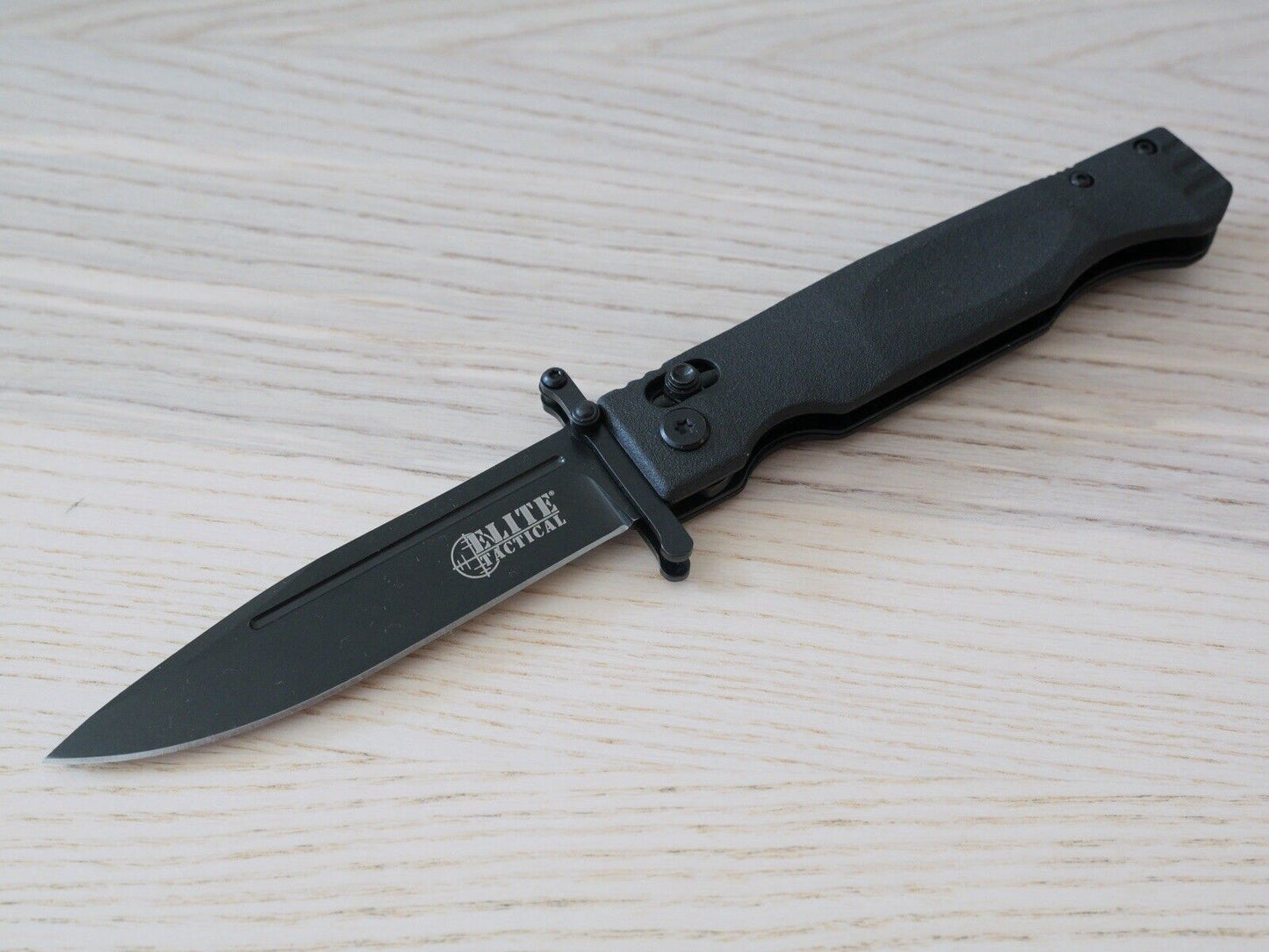 D2 Pocket Knife Folding Stealth Black Rubber Handle Manual Axis Long Bayonet Edc