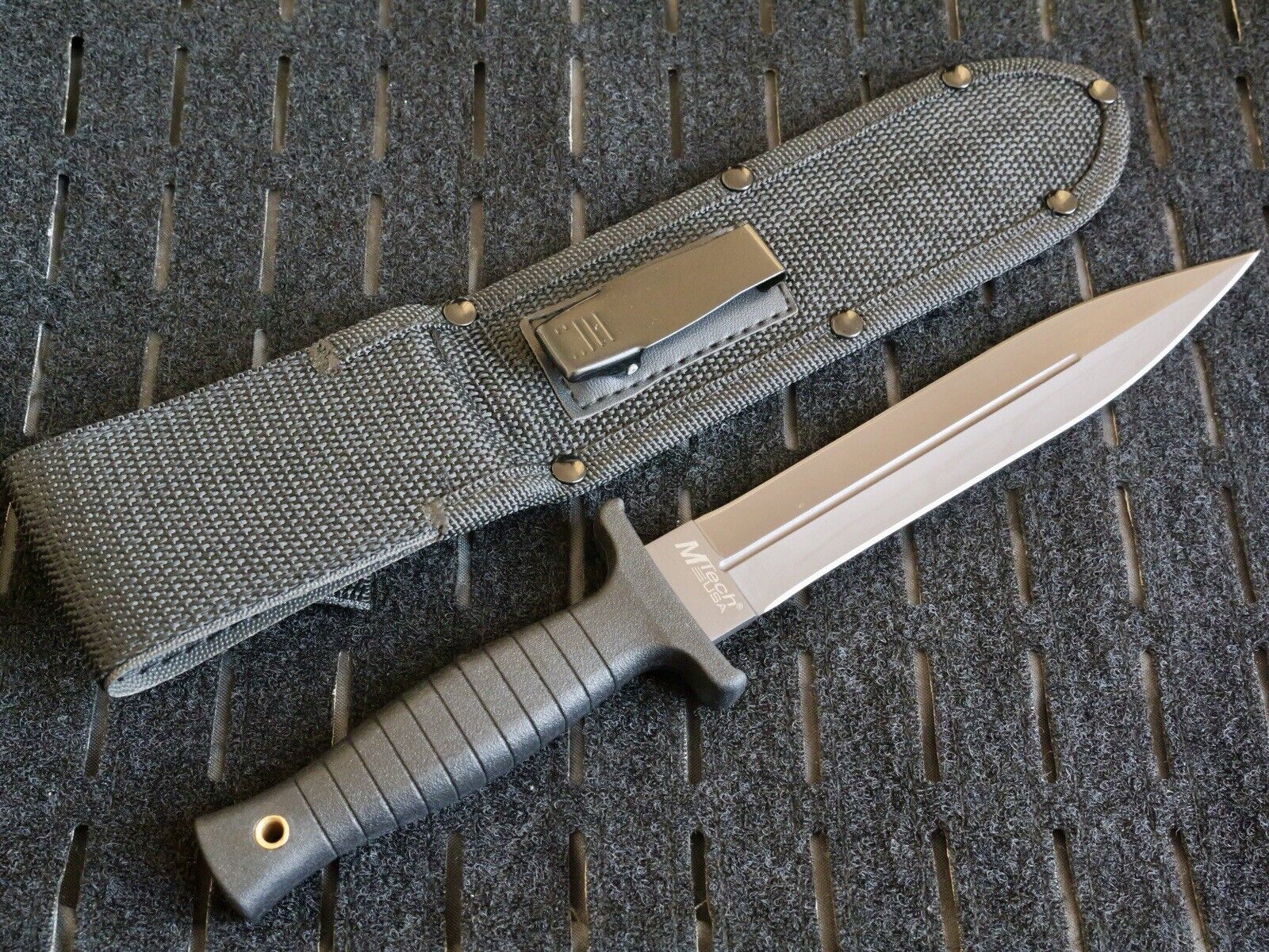 Boot Knife 11” Gray Titanium Blade Double Edge Spear Tip Rubber Handle Boot Clip