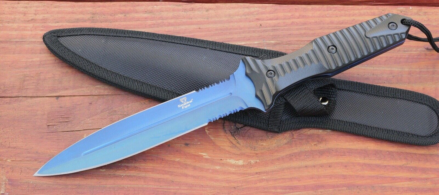 13” Fixed Blade Knife Blue Spear Point Double Edge Full Tang Sharp Spear Point