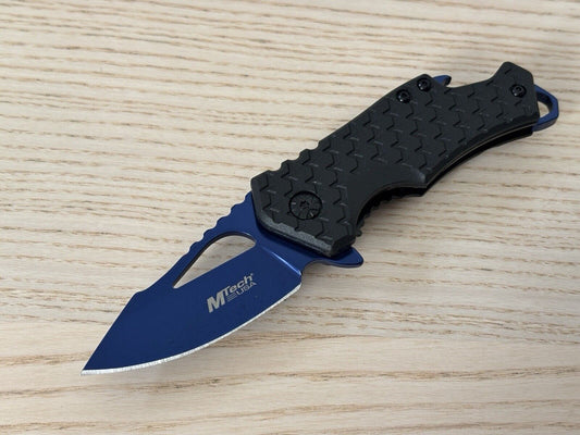 Mini Blue Pocket Knife Compact Edc Spring Assisted 2” Blade Bottle Opener Black