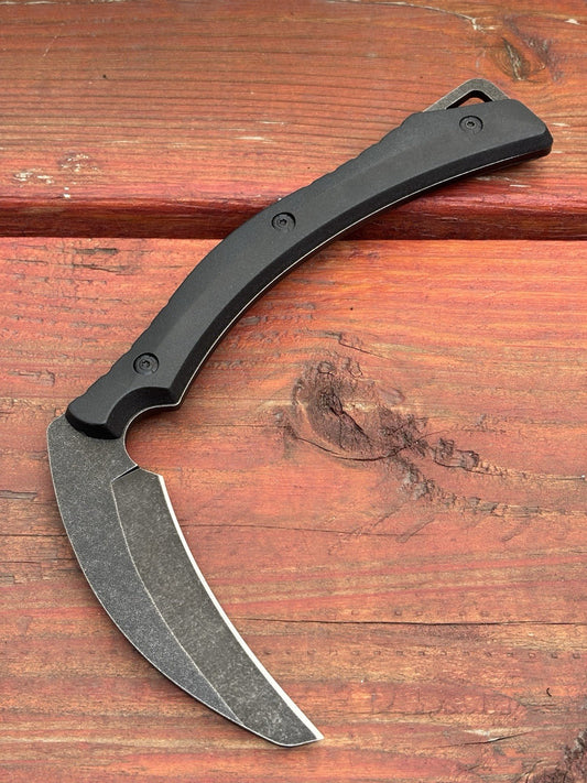 Tactical Scythe Kama Full Tang Sheath Modern 3.5” Blade 7.5” Handle Black