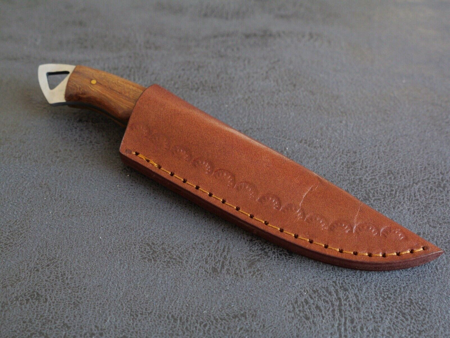 7” Fixed Blade Knife Full Tang Wood Handle Custom Leather Sheath Handmade Mini