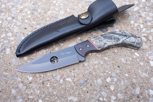 Elk Ridge Fix Blade Knife Graphite Full Tang Full Grain Sheath Tactical 8"