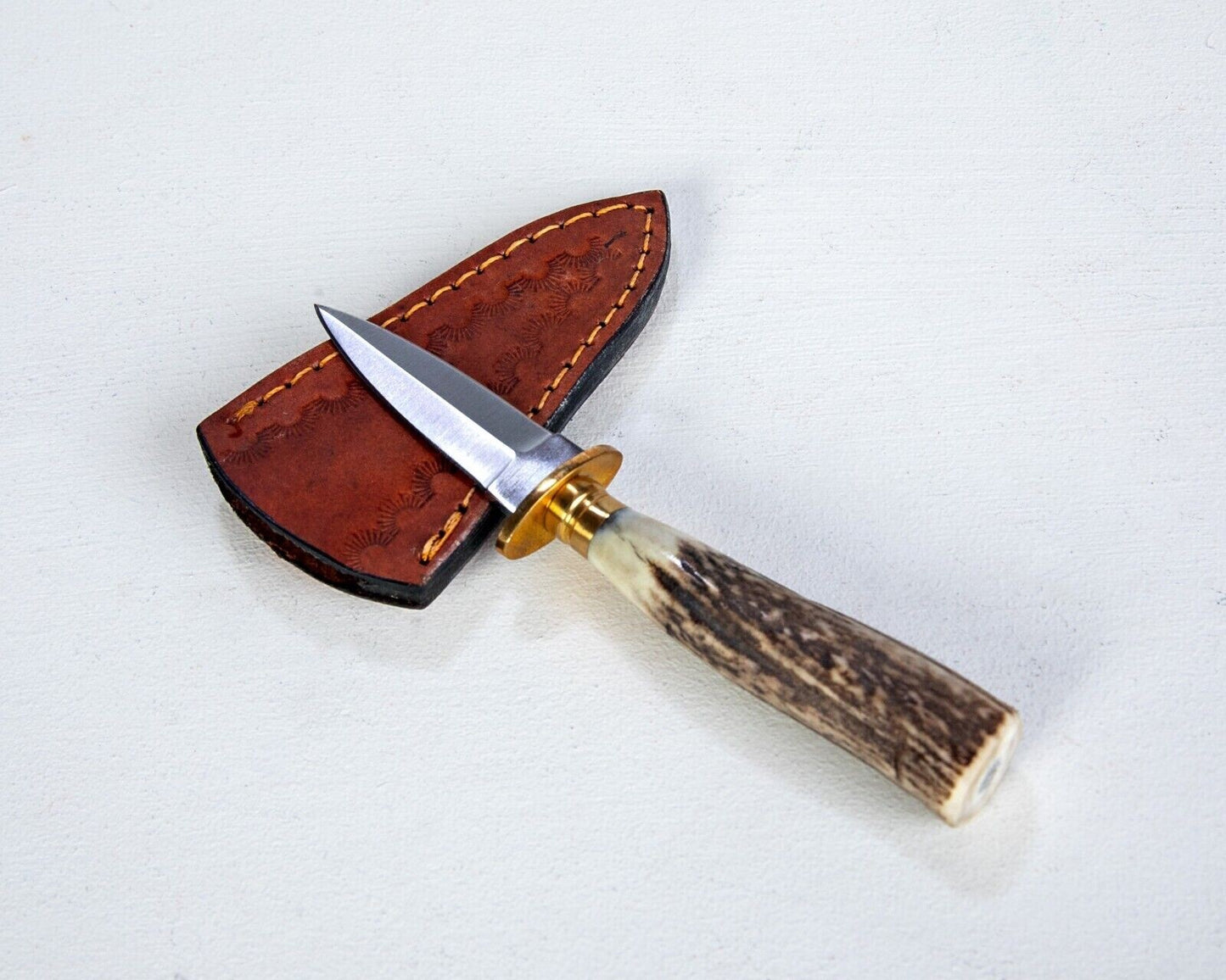 5.25" SMALL DAGGER SPEAR POINT DOUBLE EDGE LEATHER SHEATH