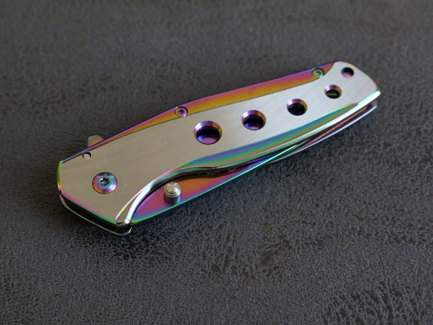 Spring Assist Pocket Knife Medium Size All Metal Brushed Steel Titanium Sharp 4”