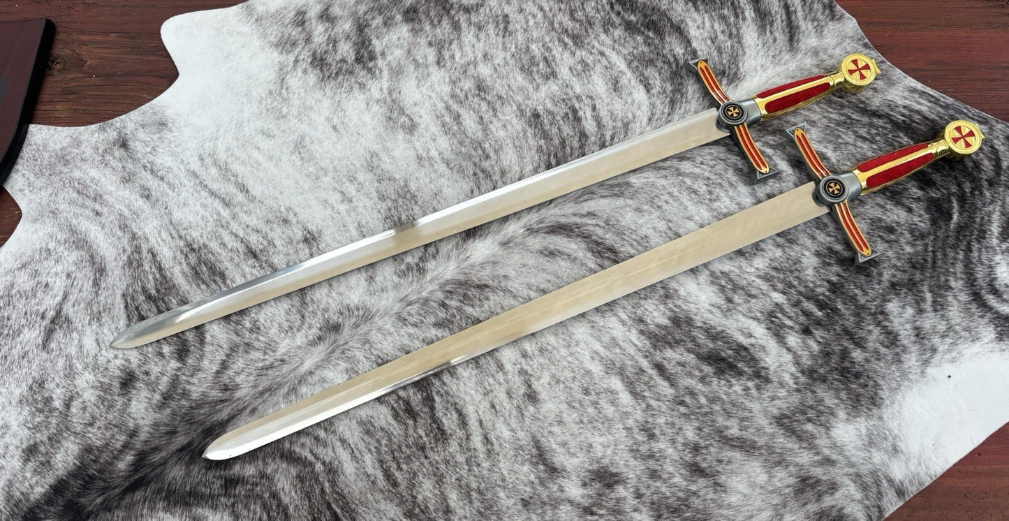 30” Knights Templar Sword Set Wood Shield Display Plaque Wall Mount Mirror Shine
