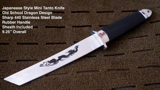 Tanto Knife Japanease Style Dragon Design Modern Tactical Sheath 9" Overall