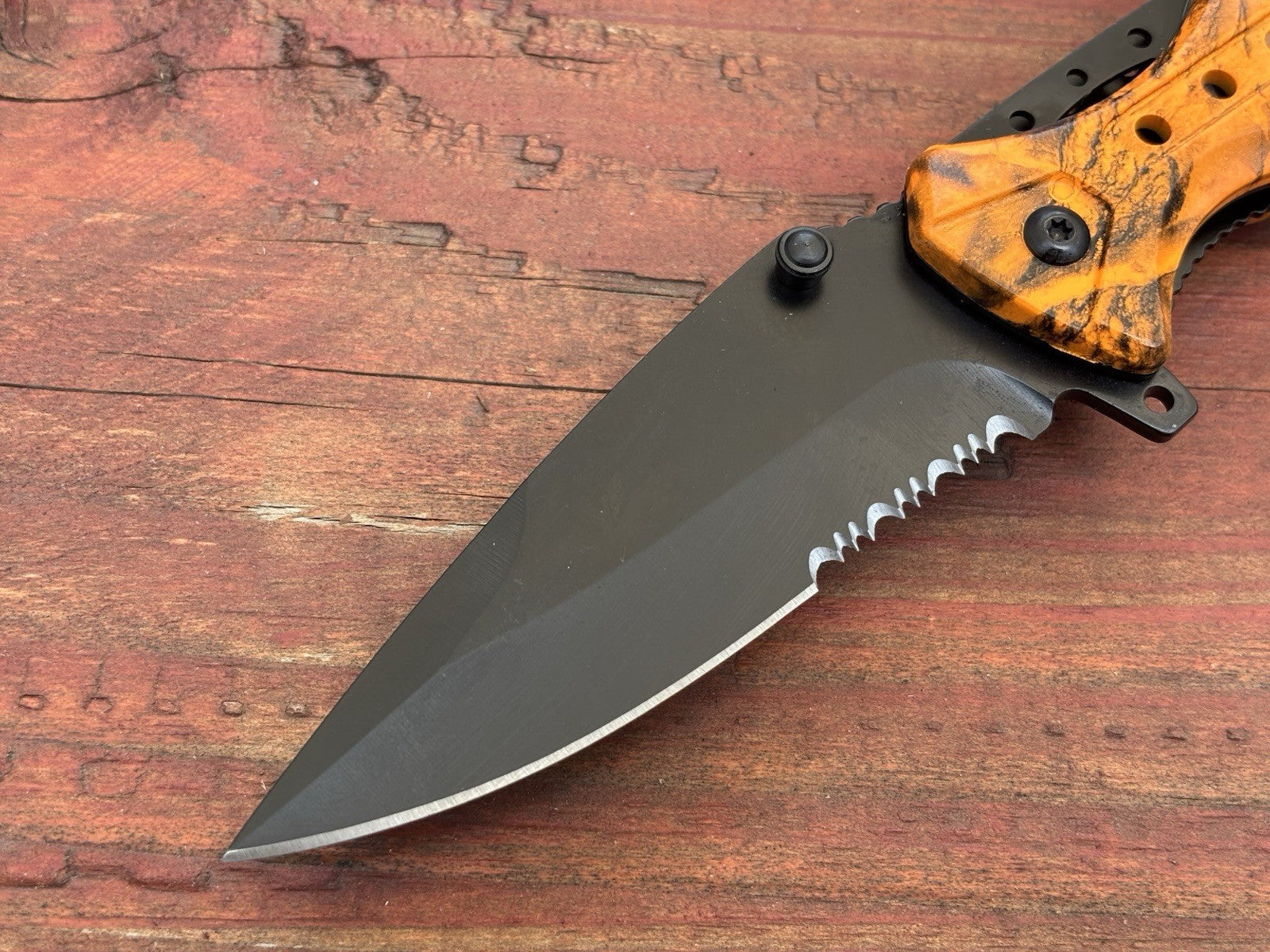 Orange Pocket Knife Spring Assisted Black Blade High Visibility Work Knife