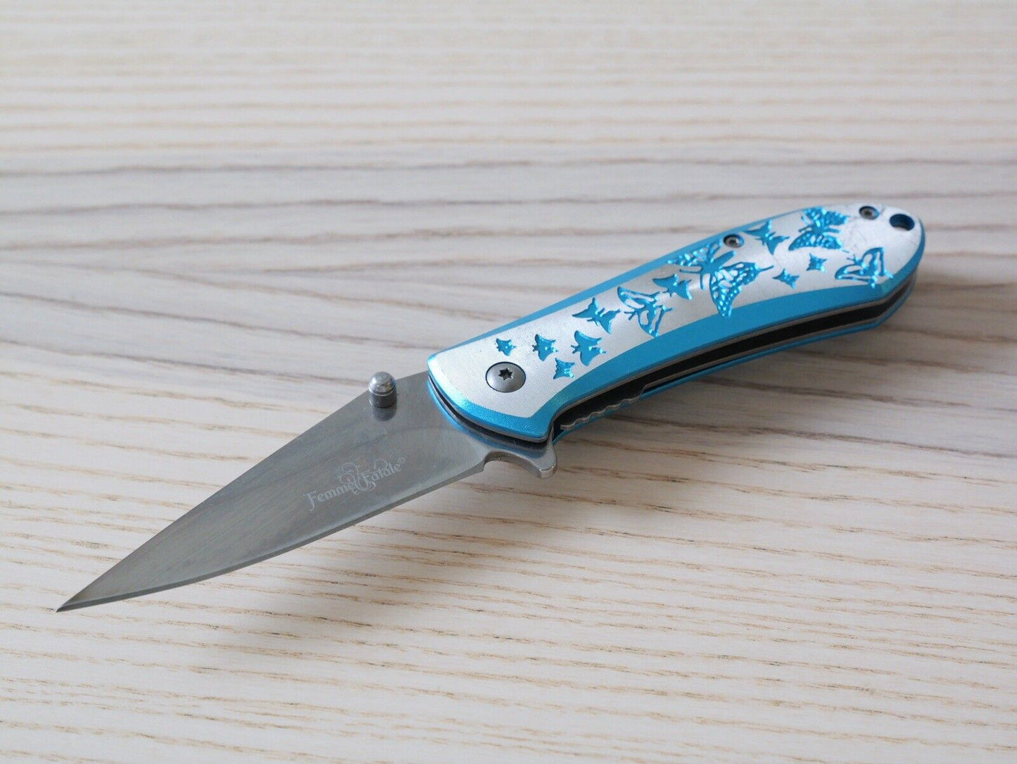 Butterfly Pocket Knife Small Blue Ladies Pretty Folding Gold Papillion Girly 4”