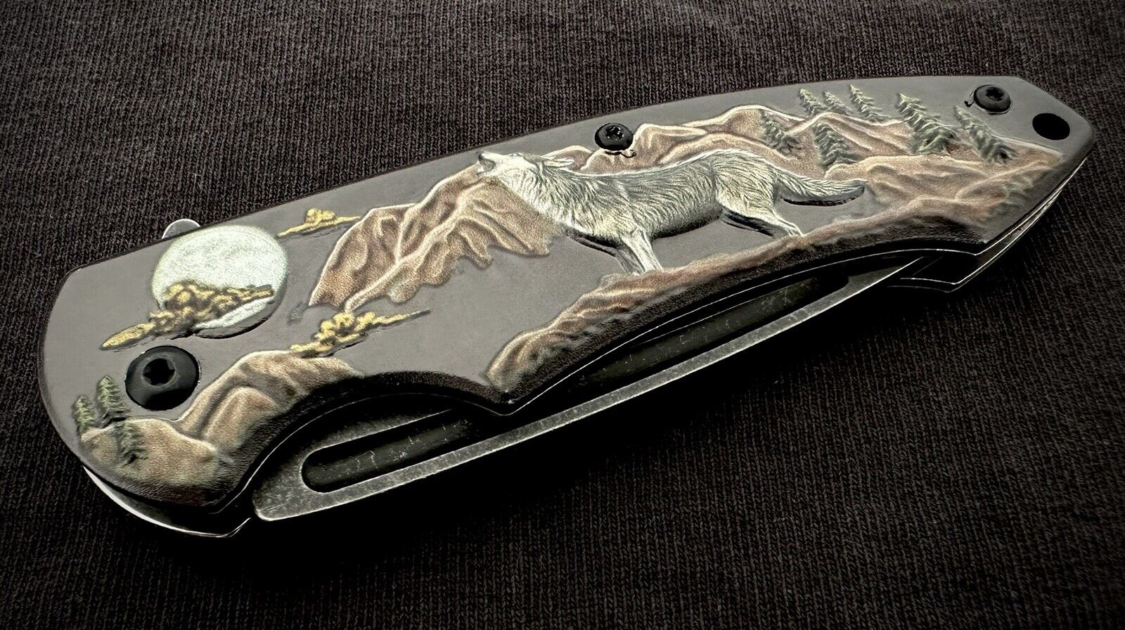 Wolf Pocket Knife Folding Spring Assist Howling Moon Full Size EDC 🐺Tactical 8”