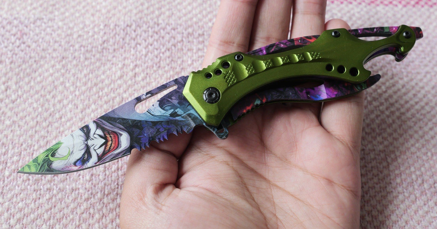 DARK KNIGHT ASSISTED Green Joker WHY SO SERIOUS FOLDING Pocket KNIFE