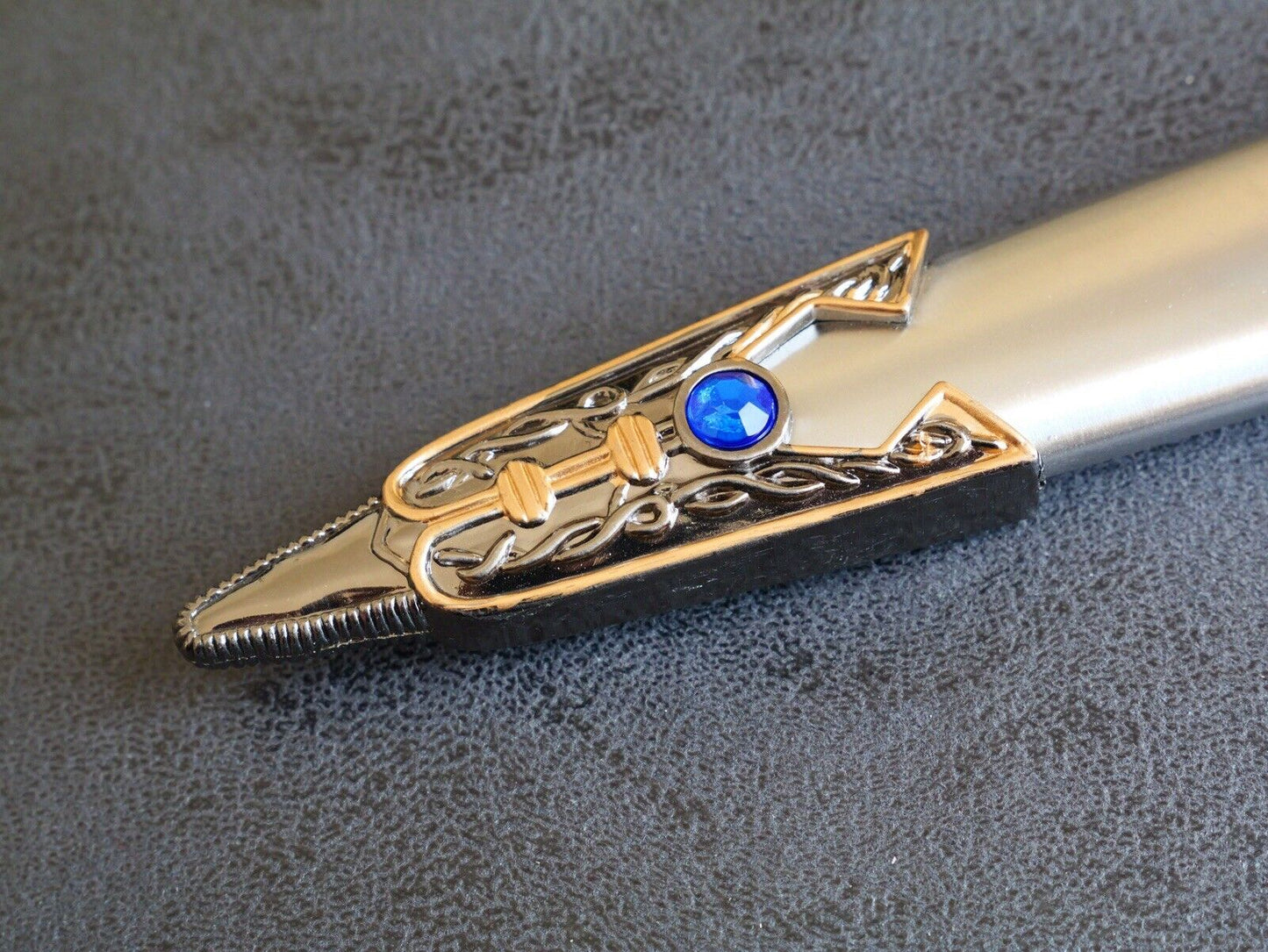 13” Bronze Dagger Metal Sheath Sapphire Gold Etch Blade Tribal Ceremonial Jungle