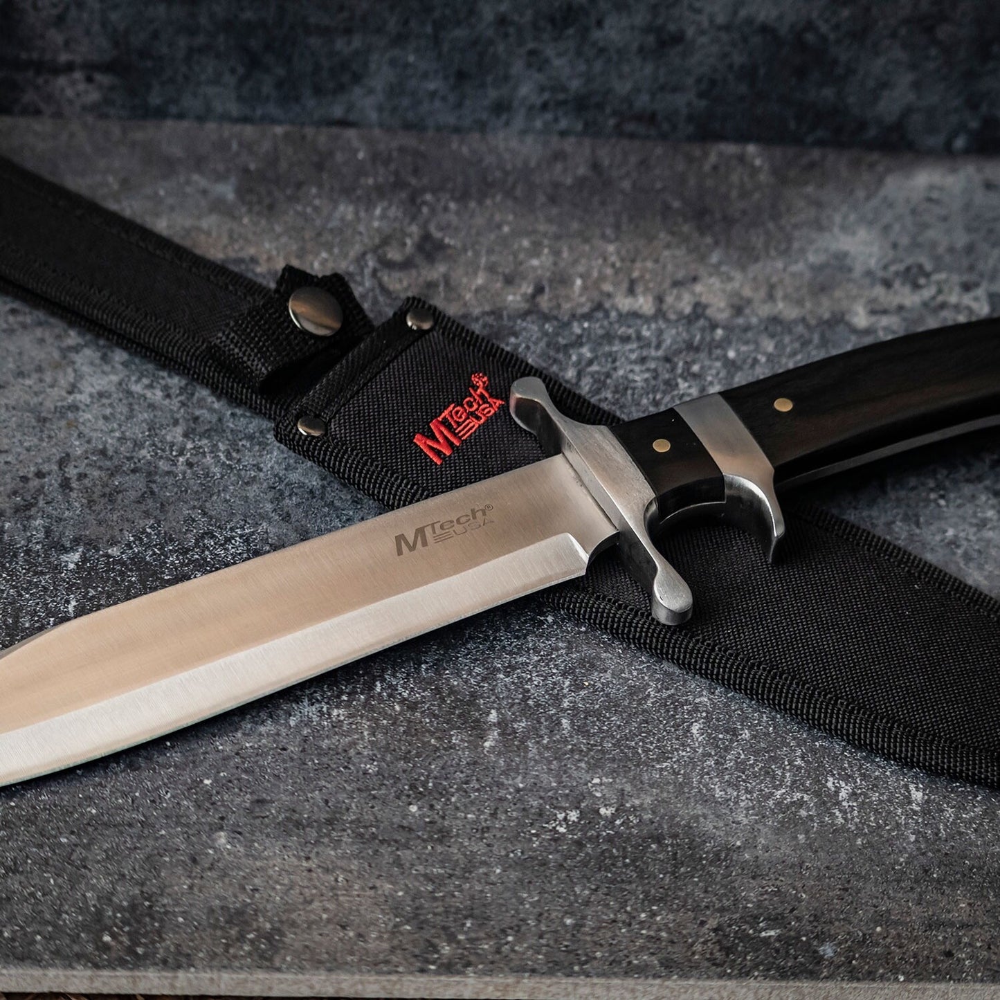 15" XL Fixed Blade Knife 440 Stainless Steel Full Tang Wood Handle Nylon Sheath