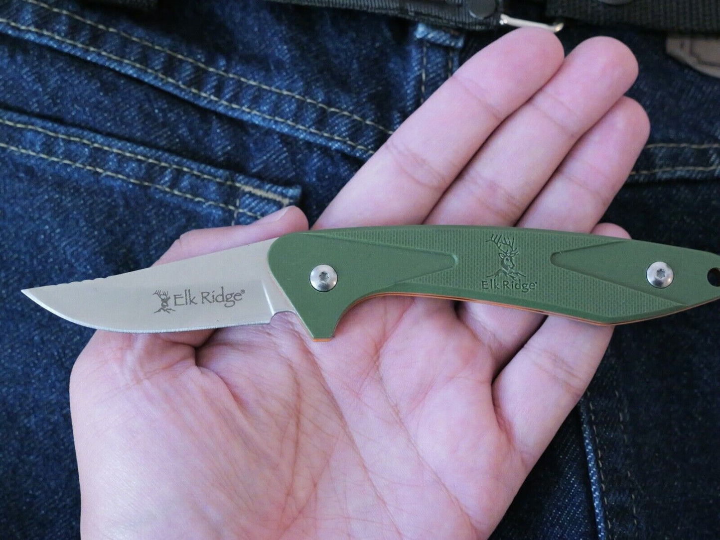 Elk Ridge Horizontal Carry Knife 7" Overall Full Tang Green 2" Blade Mini EDC