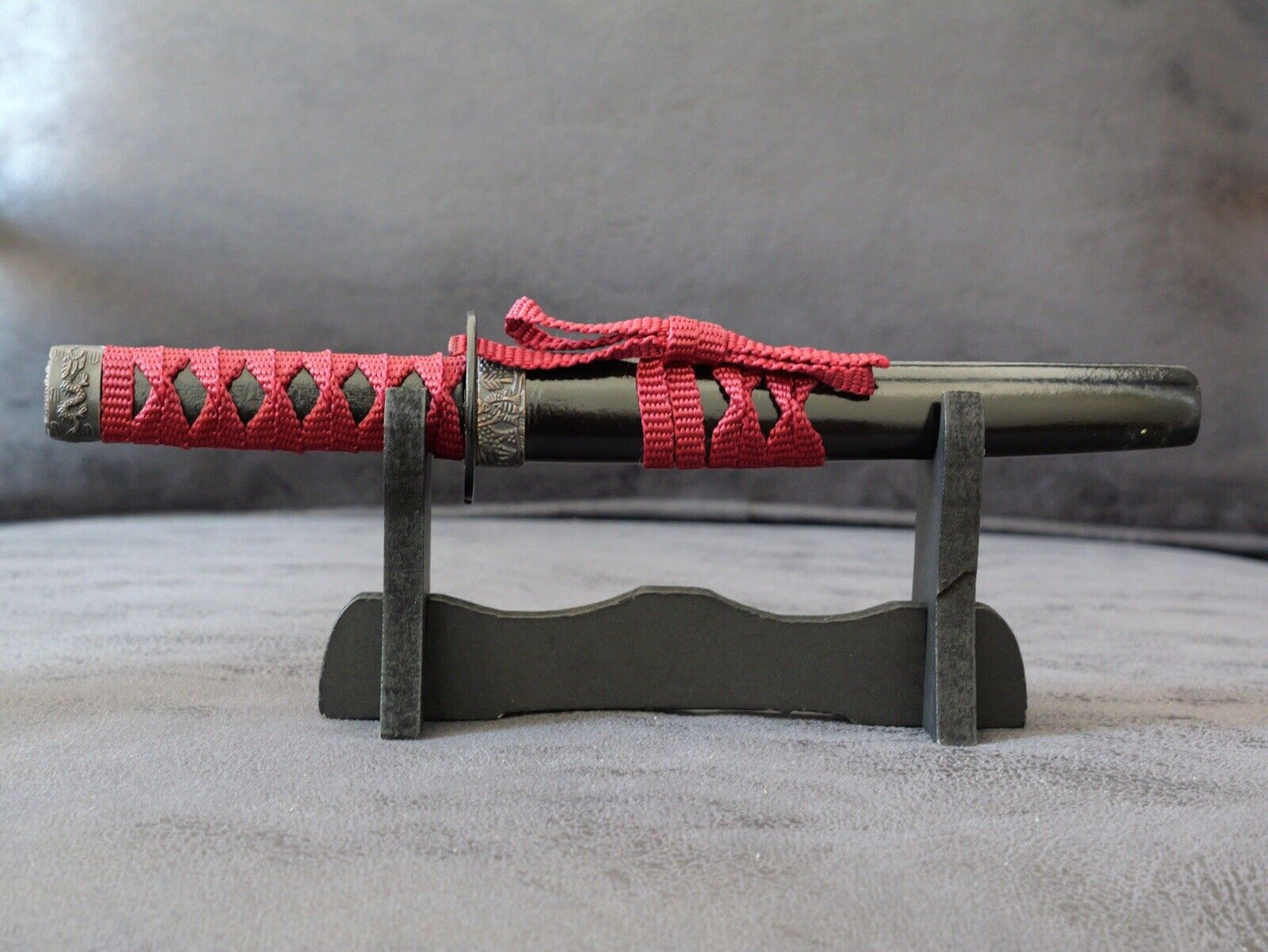 9” Mini Katana Samurai Sword With Table Stand Red Stainless Steel Blade Tanto