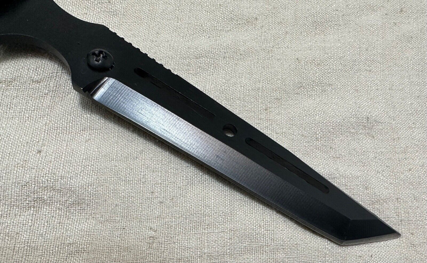 Neck Knife Full Tang Tanto Tip 8" Stealth Black Single Bevel Hard Sheath Sharp