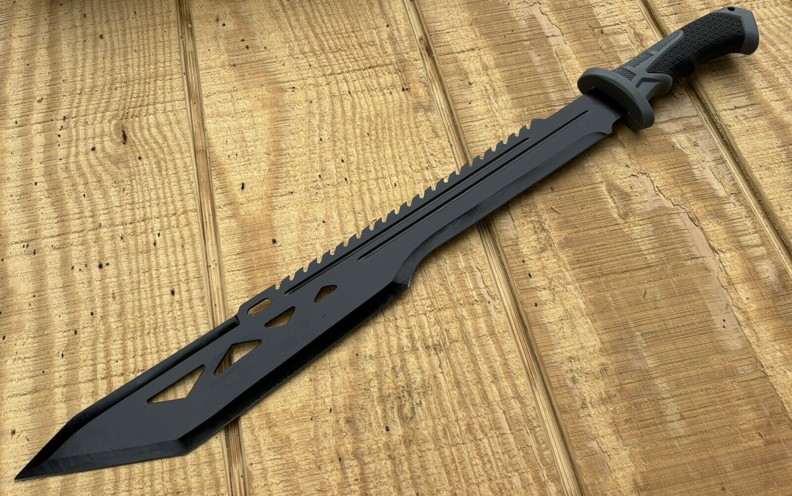 25” Machete Full Size Rubber Handle Sawback Thick Gauge Steel Stealth Black